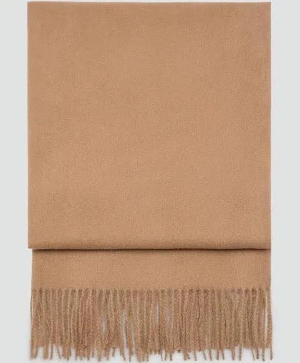 MNG Mango Women's Fringed Edge 647 Sweet Knit Classic Scarf tan NWT